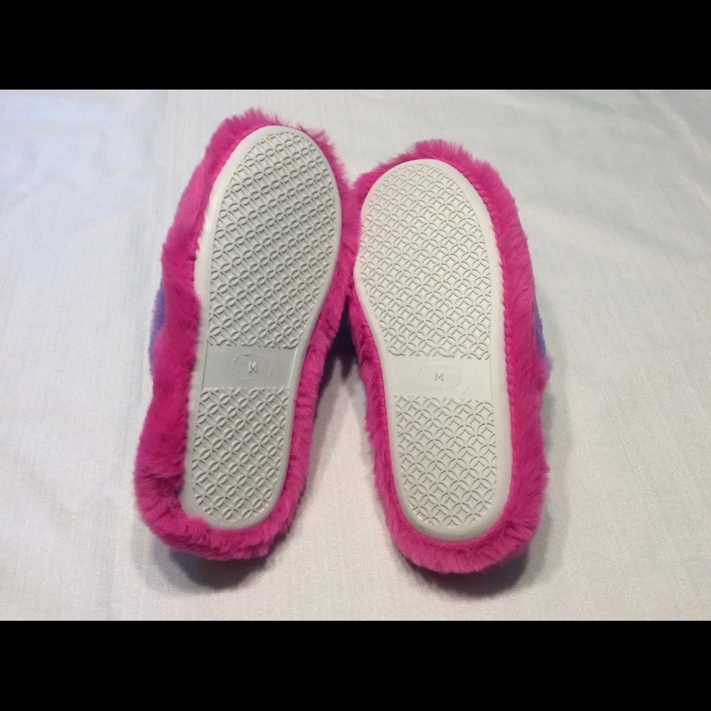 Steve Madden slippers girls 2/3 faux fur slip ons pink purple fuzzy